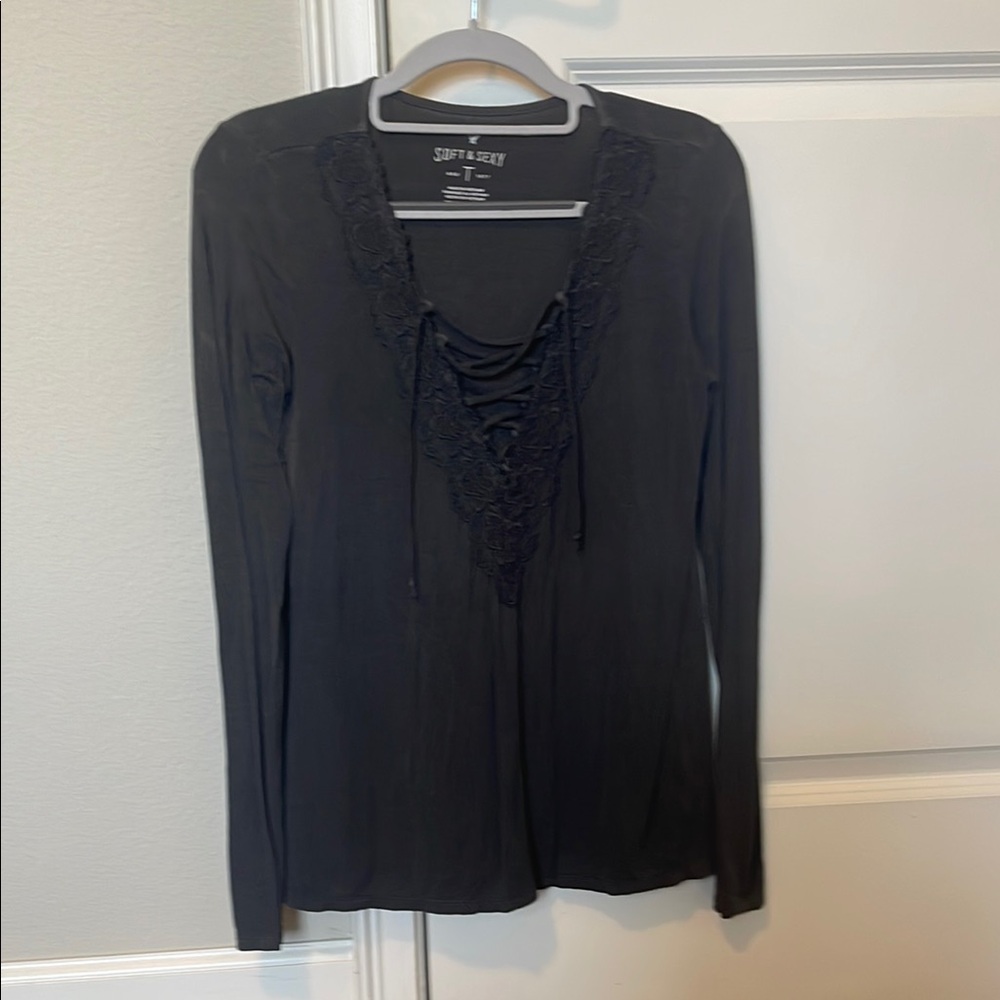 American Eagle Women's Charcoal Lace-Up Top
